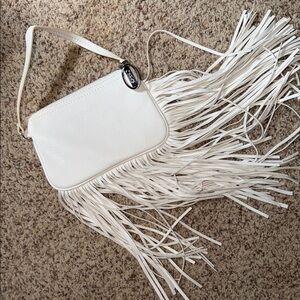 Carlos Falchi White Fringe hand Bag - fringed Sleek Women’s wristlet Bag